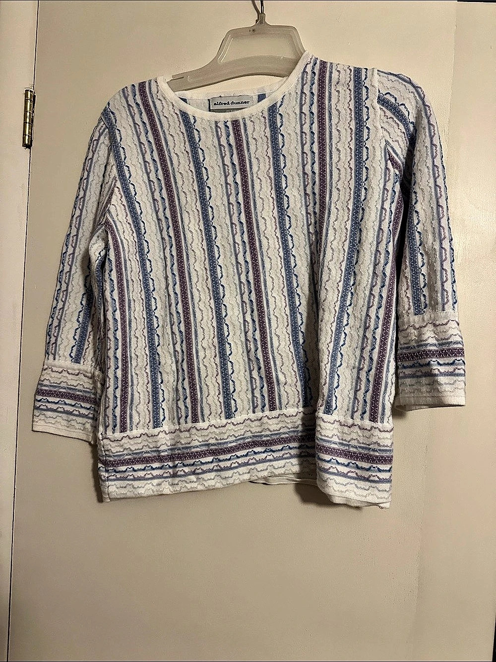 Alfred Dunner Striped Long Sleeve Top in White & Blue